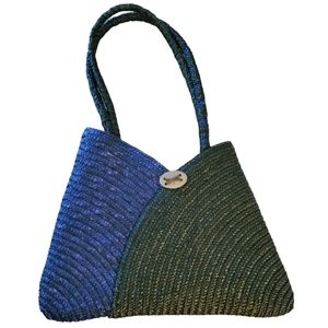 Artsy, unique blue and black woven handbag